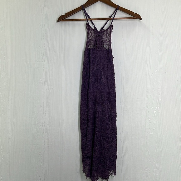 Free People - She Got It Eyelash Purple Lace Lined Spaghetti Strap Slip Dress M - Picture 10 of 13